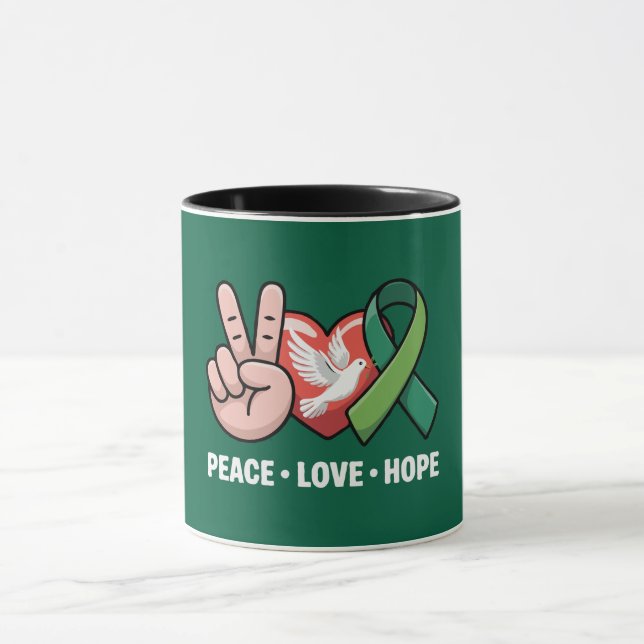 Frieden Liebe Hoffnung - Grüne Schleife - Bewussts Tasse (Zentrum)