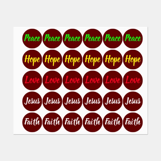 FRIEDEN, LIEBE, HOFFNUNG, JESUS, GLAUBE ETIKETTEN (Blatt)