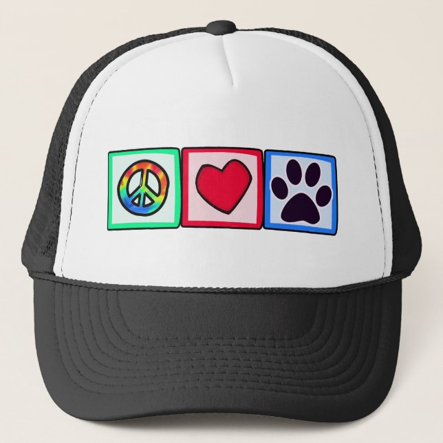 Frieden, Liebe, Hund; Pawprint Truckerkappe (Vorderseite)