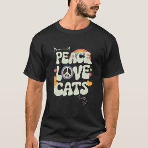 Frieden Liebe Katzen Retro Lustige Groovy Katzenli T-Shirt