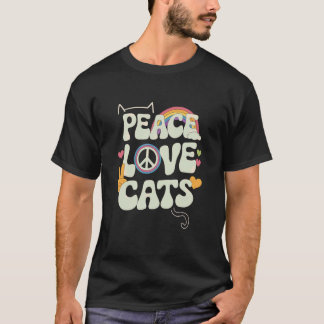 Frieden Liebe Katzen Retro Lustige Groovy Katzenli T-Shirt