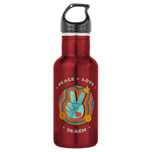 Frieden Liebe Lehre Vintage Retro 70er Hippie Edelstahlflasche