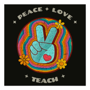 Frieden Liebe Lehre Vintage Retro 70er Hippie Poster