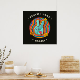 Frieden Liebe Lehre Vintage Retro 70er Hippie Poster