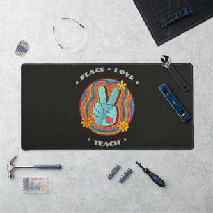 Frieden Liebe Lehre Vintage Retro 70er Hippie Schreibtischunterlage