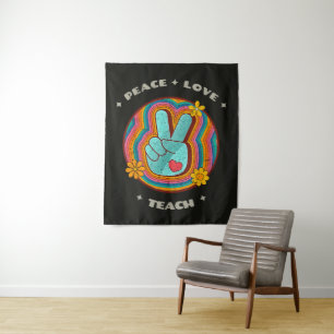 Frieden Liebe Lehre Vintage Retro 70er Hippie Wandteppich