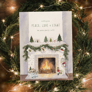 Frieden, Liebe & Licht Weihnachts-Kamin-Foto Feiertagspostkarte