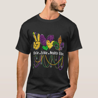 Frieden Liebe Mardi Gras Perlen T-Shirt