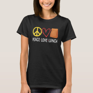 Frieden Liebe Mittagessen-Dame Retro Groovy Mittag T-Shirt