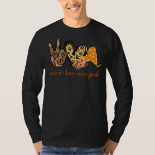 Frieden Liebe NewYork Karte Vintage Sonnenblume Le T-Shirt