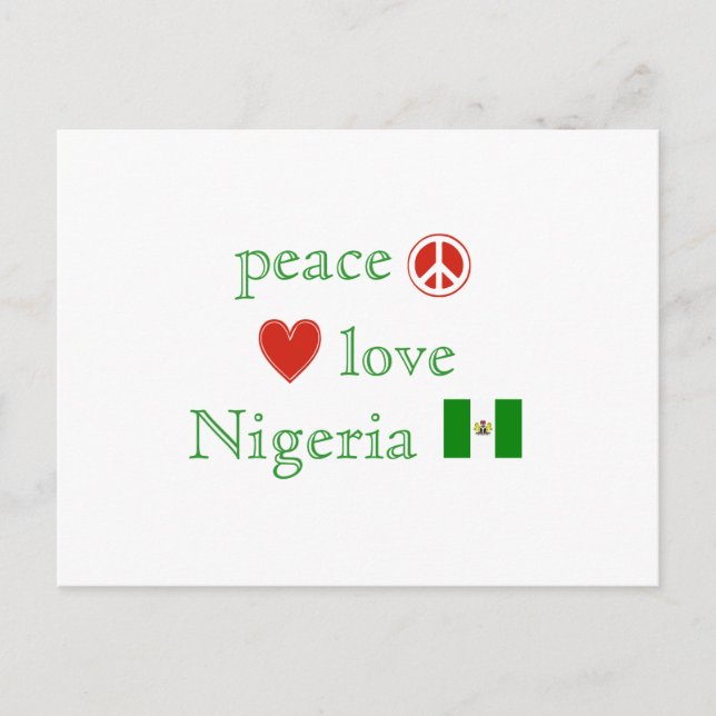 Frieden Liebe Nigeria Herz und nigerianische Flagg Postkarte (Vorderseite)