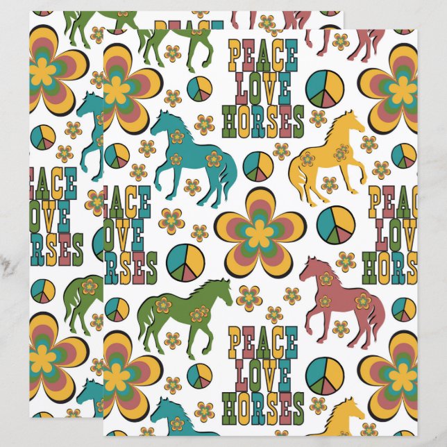 Frieden Liebe Pferde Scrapbook Papier (Vorne/Hinten)