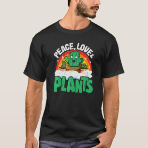 Frieden Liebe & Pflanzen Retro Regenbogen Sukkulen T-Shirt
