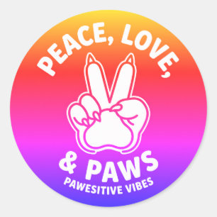 Frieden Liebe & Pfoten Pfoten Positive Vibes Hunde Runder Aufkleber