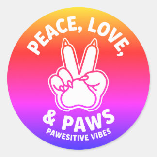 Frieden Liebe & Pfoten Pfoten Positive Vibes Hunde Runder Aufkleber