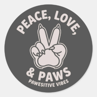 Frieden Liebe & Pfoten Pfoten Positive Vibes Hunde Runder Aufkleber