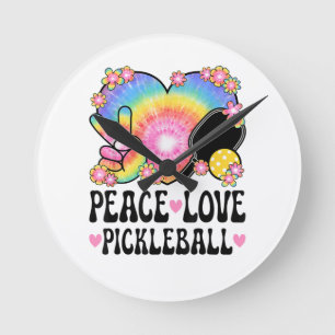Frieden Liebe Pickleball Runde Wanduhr