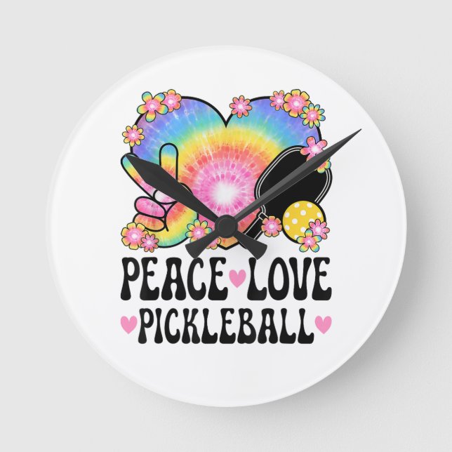 Frieden Liebe Pickleball Runde Wanduhr (Vorderseite)