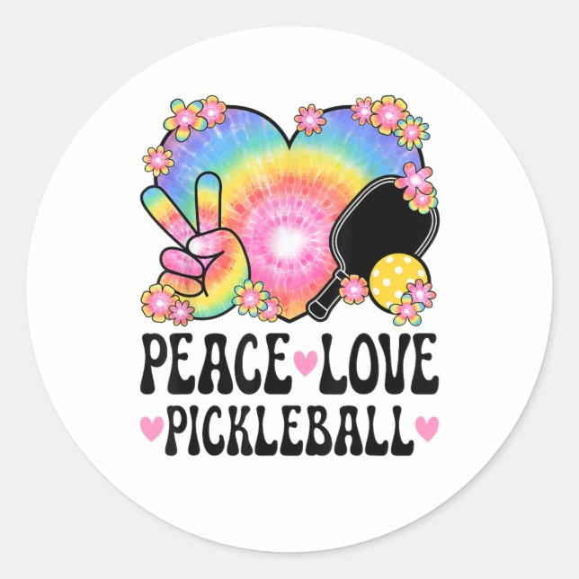 Frieden Liebe Pickleball Runder Aufkleber (Vorderseite)