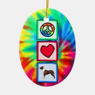 Frieden, Liebe, Pitbullen Keramik Ornament