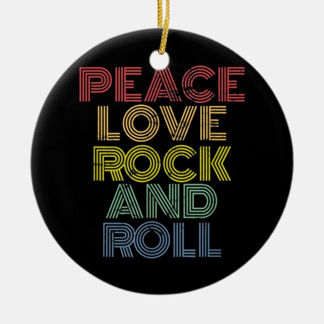 Frieden Liebe Rock and Roll Keramik Ornament (Vorne)