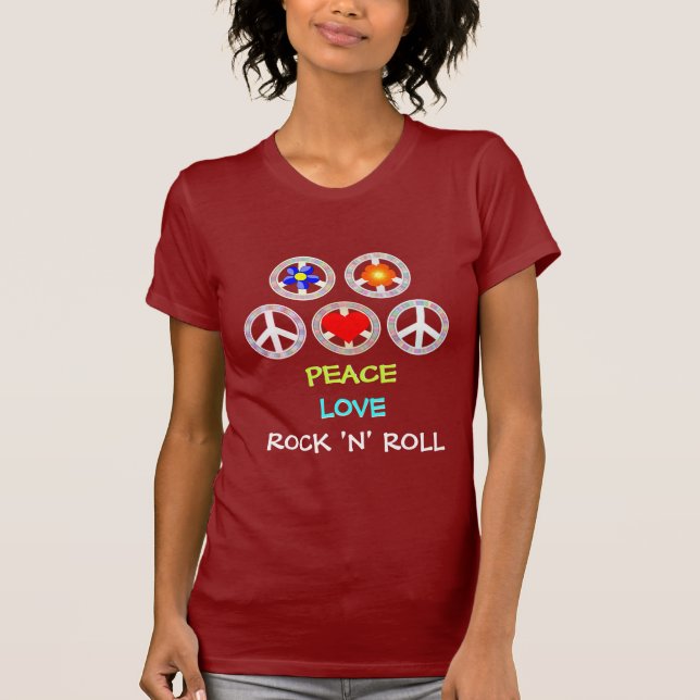 FRIEDEN, LIEBE, ROCK 'N' ROLLE T-Shirt (Vorderseite)