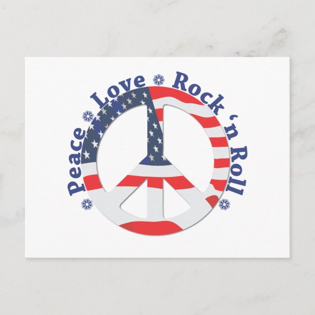 Frieden, Liebe, Rock'n'Roll Postkarte (Vorderseite)