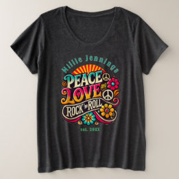 Frieden Liebe RocknRoll Retro 70er Jahre Vintage P Große Größe T-Shirt