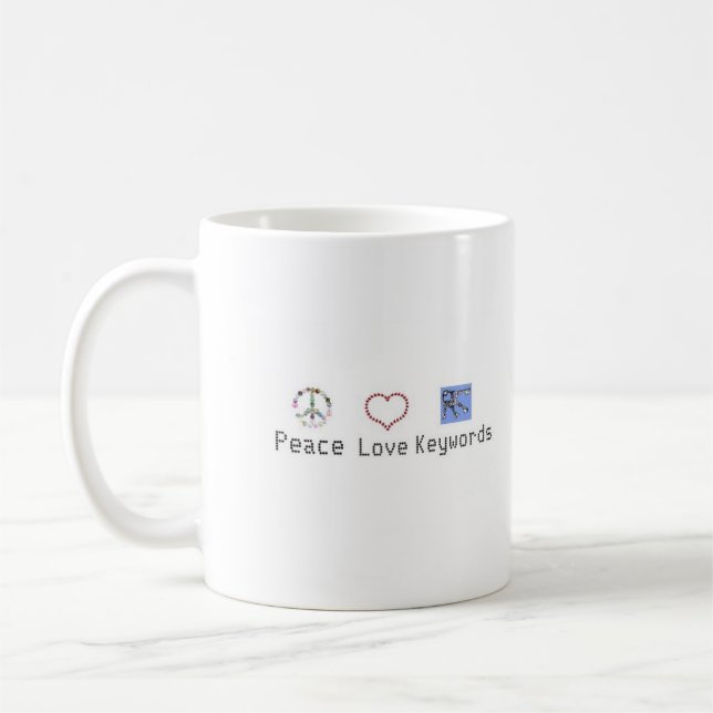 Frieden, Liebe, Schlüsselwort-Tasse Kaffeetasse (Links)