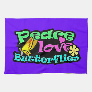 Frieden, Liebe, Schmetterlinge; Retro Handtuch