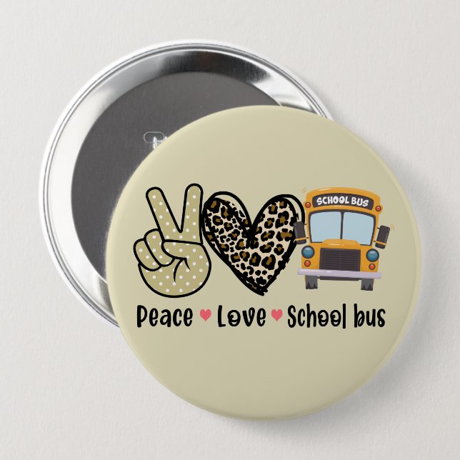 Frieden, Liebe, Schulbus Button (Vorne & Hinten)