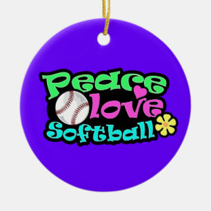 Frieden, Liebe, Softball Keramik Ornament