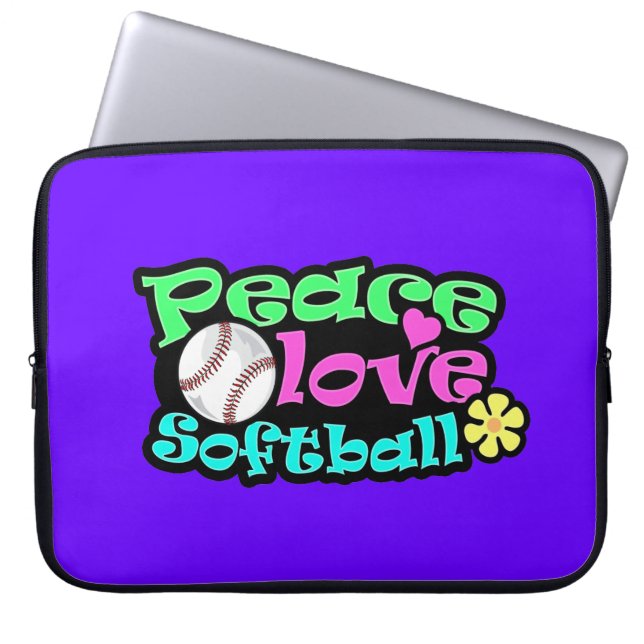 Frieden, Liebe, Softball Laptopschutzhülle (Vorderseite)