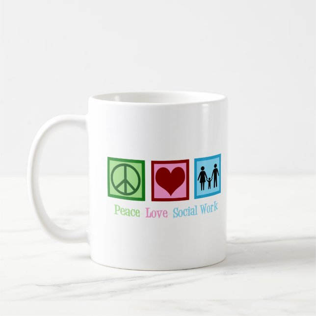 Frieden Liebe Sozialarbeit Kaffeetasse (Links)