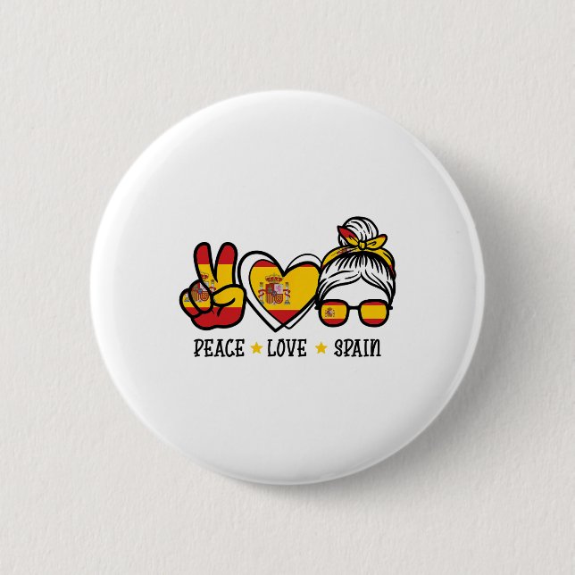 Frieden Liebe Spanien Unordentlicher Dutt Spanisch Button (Vorderseite)
