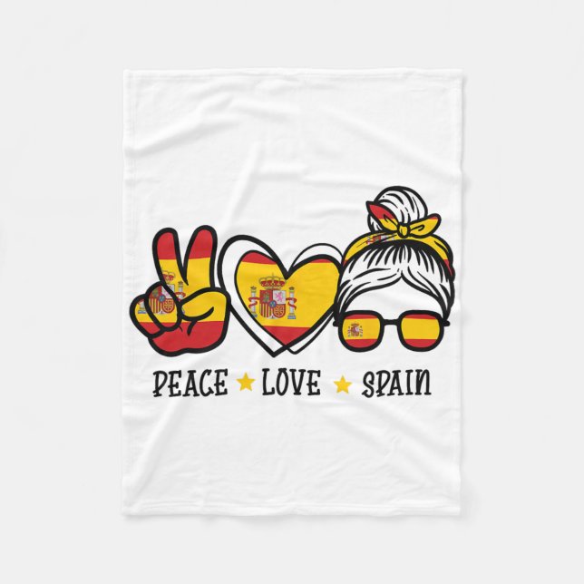 Frieden Liebe Spanien Unordentlicher Dutt Spanisch Fleecedecke (Vorderseite)