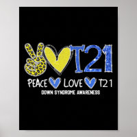 Frieden Liebe T21 Blau Gelbes Band Down-Syndrom Mw
