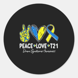 Frieden Liebe T21 Down-Syndrom-Bewusstsein Trisomi Runder Aufkleber