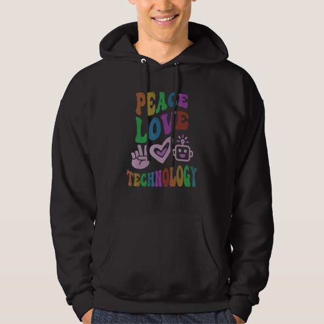 FRIEDEN LIEBE TECHNIK Retro-Computer-Lehrer Groov Hoodie (Vorderseite)