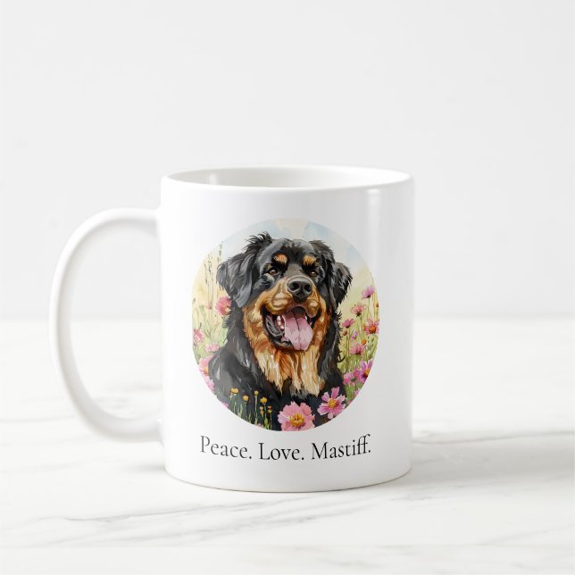 Frieden. Liebe. Tibetan Mastiff-Tasse Kaffeetasse (Links)