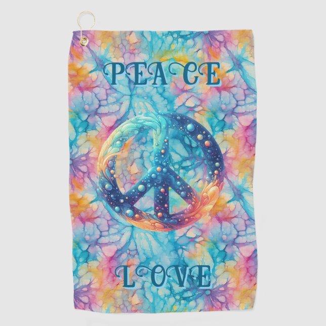 Frieden Liebe Tie-Dye Golfhandtuch (Vorderseite)