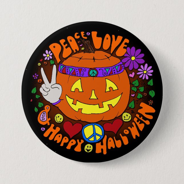 Frieden, Liebe u. glückliches Halloween! Button (Vorderseite)