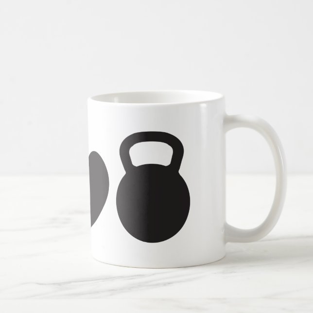 Frieden, Liebe u. Kettlebell" Tasse (Rechts)
