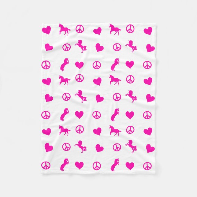 Frieden, Liebe u. rosa Unicorns, auch! Fleecedecke (Vorderseite)