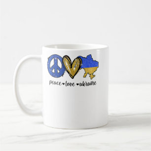 Frieden, Liebe, ukrainische Flagge Ich stehe mit d Kaffeetasse
