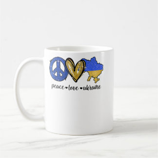 Frieden, Liebe, ukrainische Flagge Ich stehe mit d Kaffeetasse