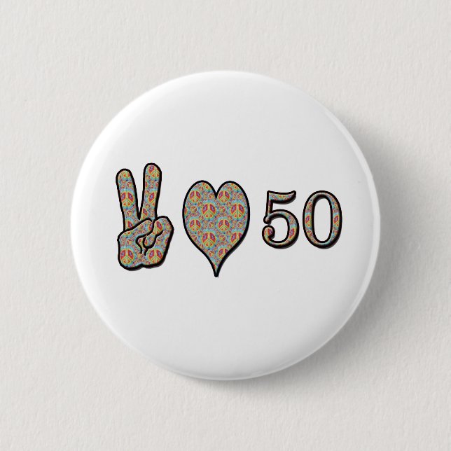 Frieden Liebe und 50 Button (Vorderseite)