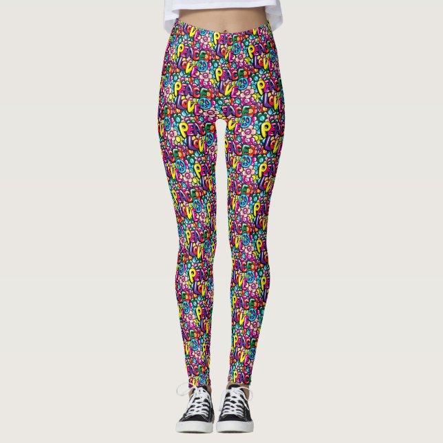 Frieden, Liebe und Blume Leggings (Vorderseite)