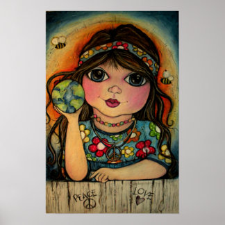 Frieden, Liebe und Blume Power Poster
