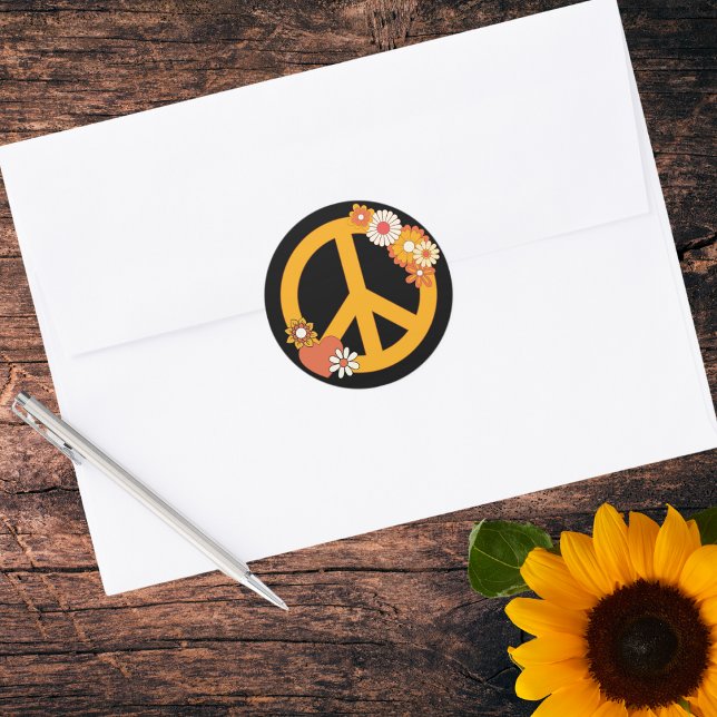 Frieden, Liebe und Blume Runder Aufkleber (Von Creator hochgeladen)
